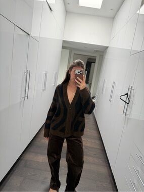 Women’s Brown Striped V-Neck Cardigan Sweater